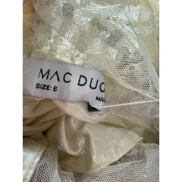 Mac Duggal Women's Nude Silver Sequined Flounce Sleeve Midi Dress Size 6 NWT - Picture 12 of 13